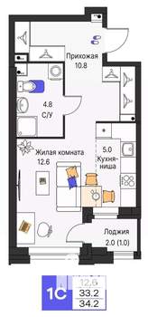 Студия квартира, строящийся дом, 34м2, 2/16 этаж