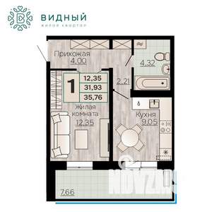1-к квартира, вторичка, 36м2, 1/8 этаж