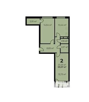 2-к квартира, строящийся дом, 58м2, 1/7 этаж