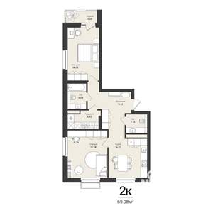 2-к квартира, строящийся дом, 69м2, 5/16 этаж