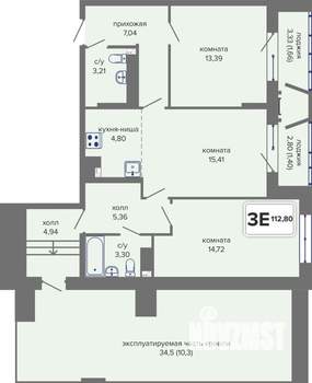 3-к квартира, вторичка, 113м2, 11/14 этаж