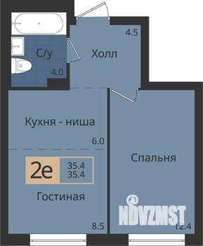 2-к квартира, вторичка, 35м2, 4/4 этаж