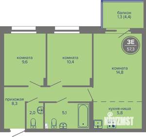 3-к квартира, вторичка, 57м2, 4/26 этаж