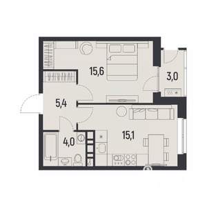 1-к квартира, вторичка, 42м2, 7/12 этаж