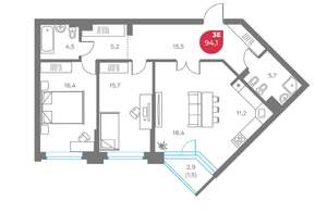 3-к квартира, вторичка, 94м2, 2/6 этаж