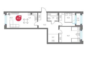 3-к квартира, вторичка, 81м2, 4/6 этаж