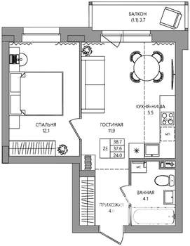 2-к квартира, вторичка, 39м2, 2/9 этаж