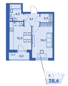 1-к квартира, вторичка, 39м2, 1/8 этаж