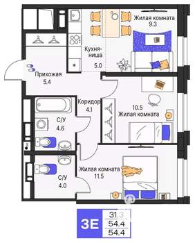 3-к квартира, вторичка, 54м2, 8/25 этаж