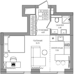 Студия квартира, строящийся дом, 32м2, 8/28 этаж