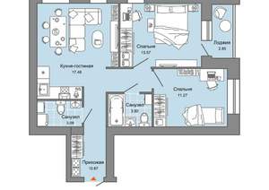 2-к квартира, вторичка, 61м2, 3/9 этаж