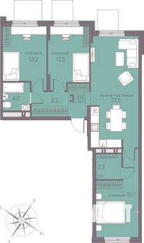 3-к квартира, вторичка, 84м2, 5/22 этаж