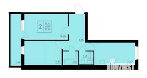 2-к квартира, строящийся дом, 53м2, 5/9 этаж