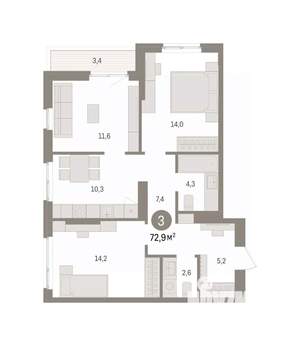 3-к квартира, вторичка, 73м2, 14/16 этаж