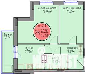 2-к квартира, вторичка, 46м2, 3/6 этаж