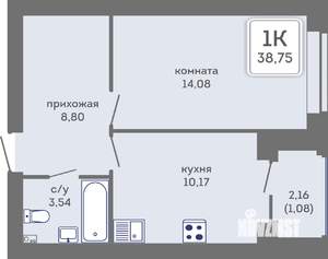 1-к квартира, вторичка, 39м2, 2/7 этаж
