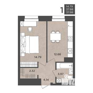 1-к квартира, строящийся дом, 38м2, 2/24 этаж