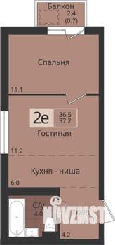 2-к квартира, вторичка, 37м2, 1/4 этаж
