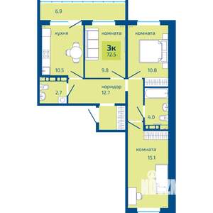 3-к квартира, строящийся дом, 73м2, 9/10 этаж