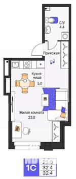 Студия квартира, строящийся дом, 32м2, 2/19 этаж