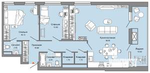 2-к квартира, вторичка, 93м2, 4/15 этаж