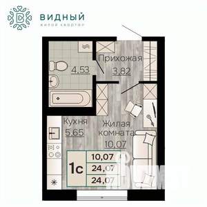 1-к квартира, вторичка, 24м2, 1/8 этаж