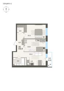 3-к квартира, вторичка, 60м2, 3/6 этаж