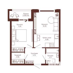 2-к квартира, вторичка, 41м2, 2/10 этаж