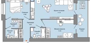 2-к квартира, вторичка, 72м2, 4/8 этаж