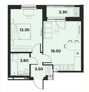 2-к квартира, вторичка, 38м2, 6/15 этаж