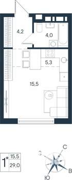 Студия квартира, строящийся дом, 29м2, 2/15 этаж
