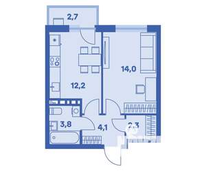 1-к квартира, вторичка, 37м2, 4/9 этаж