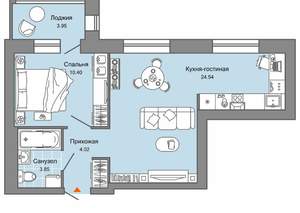 1-к квартира, вторичка, 45м2, 3/9 этаж