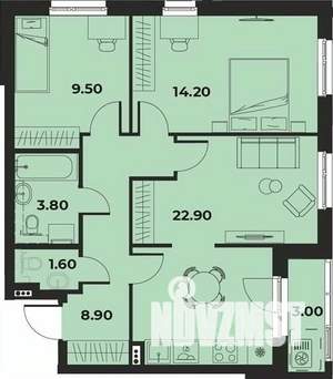 2-к квартира, вторичка, 62м2, 1/15 этаж