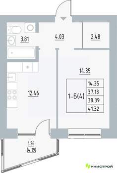 1-к квартира, вторичка, 38м2, 3/5 этаж