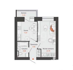 1-к квартира, вторичка, 32м2, 5/8 этаж