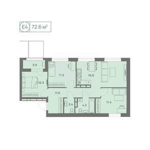 4-к квартира, вторичка, 73м2, 2/25 этаж