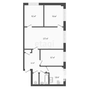 3-к квартира, вторичка, 61м2, 2/5 этаж