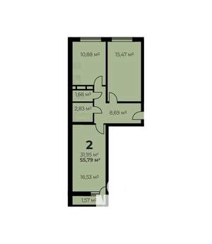 2-к квартира, строящийся дом, 54м2, 7/7 этаж