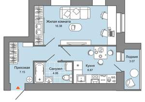1-к квартира, вторичка, 38м2, 8/9 этаж