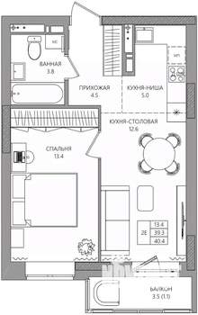 2-к квартира, вторичка, 40м2, 7/8 этаж