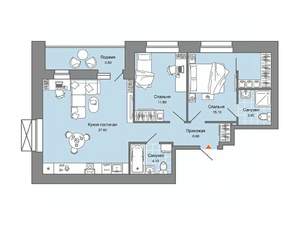 2-к квартира, вторичка, 72м2, 2/5 этаж