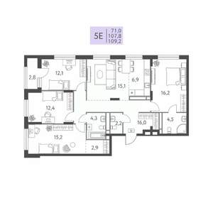 5-к квартира, вторичка, 109м2, 2/22 этаж