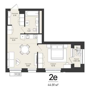 2-к квартира, строящийся дом, 45м2, 1/16 этаж