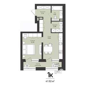 1-к квартира, строящийся дом, 42м2, 1/16 этаж