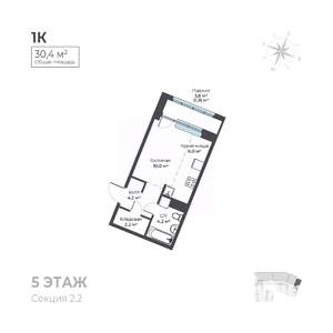 Студия квартира, вторичка, 30м2, 5/6 этаж