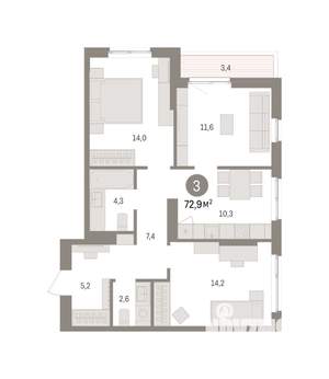 3-к квартира, вторичка, 73м2, 11/16 этаж