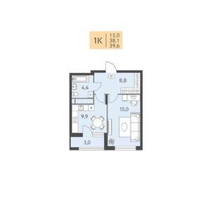 1-к квартира, вторичка, 40м2, 4/22 этаж