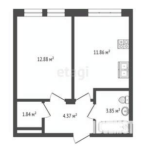 1-к квартира, вторичка, 33м2, 2/4 этаж