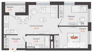 2-к квартира, вторичка, 58м2, 10/16 этаж